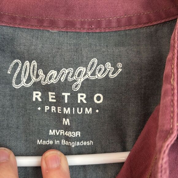 Wrangler Men's Retro Burgundy snap buttons long sleeve button down Shirt medium - Picture 7 of 9